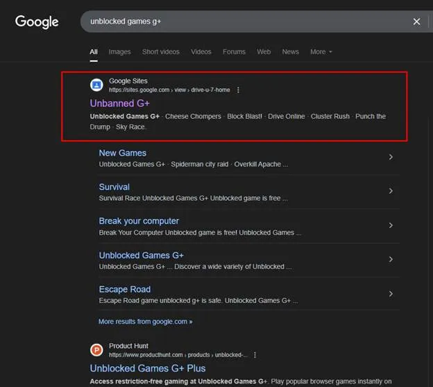 Click on the site link