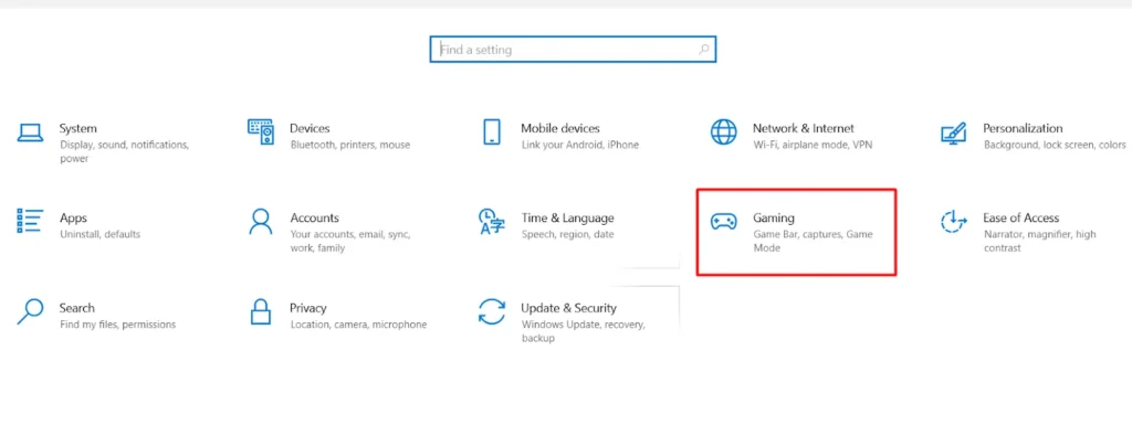 Open the “Gaming” section