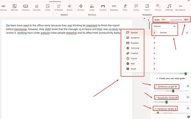 ProWritingAid Content analysis 