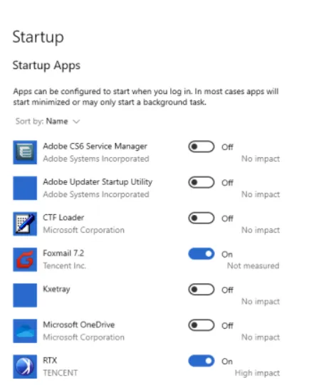turn on/off the apps
